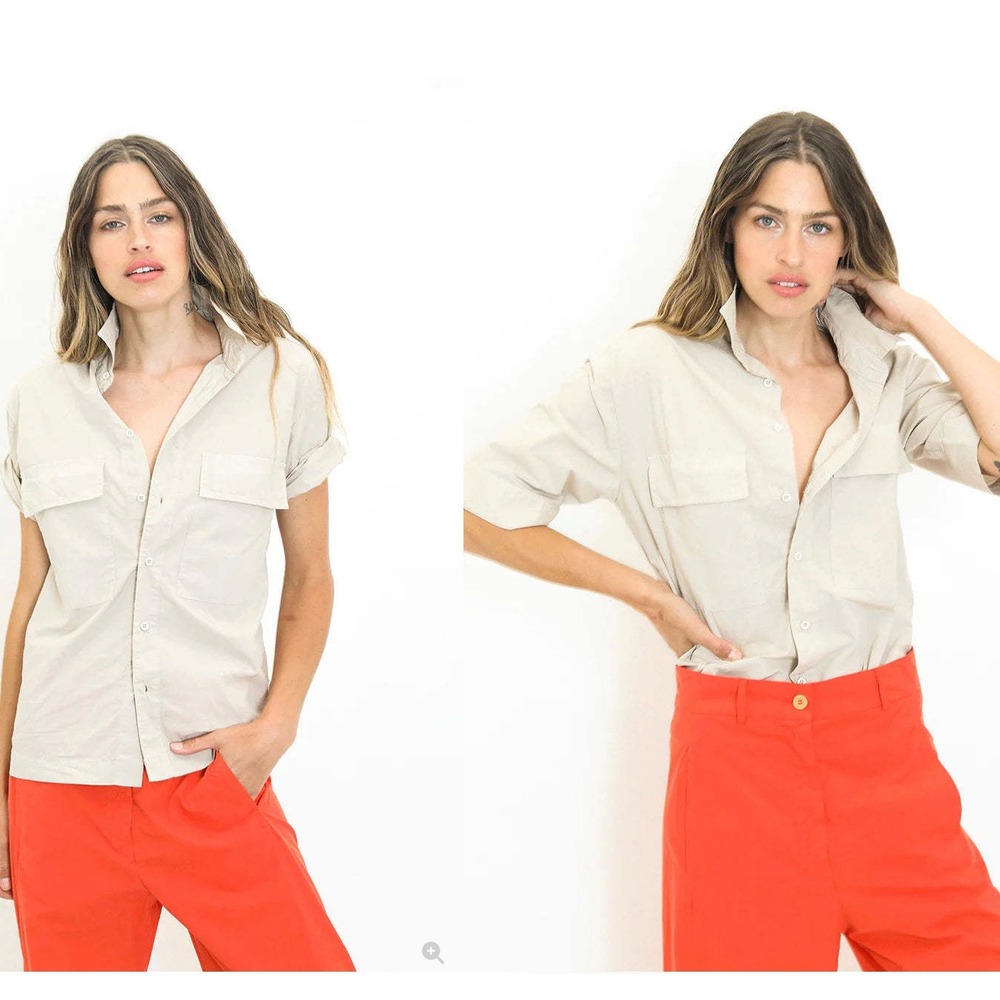 A Shirt Thing Eolia Parachute Button Up Cotton Short Sleeve Utility Shirt P